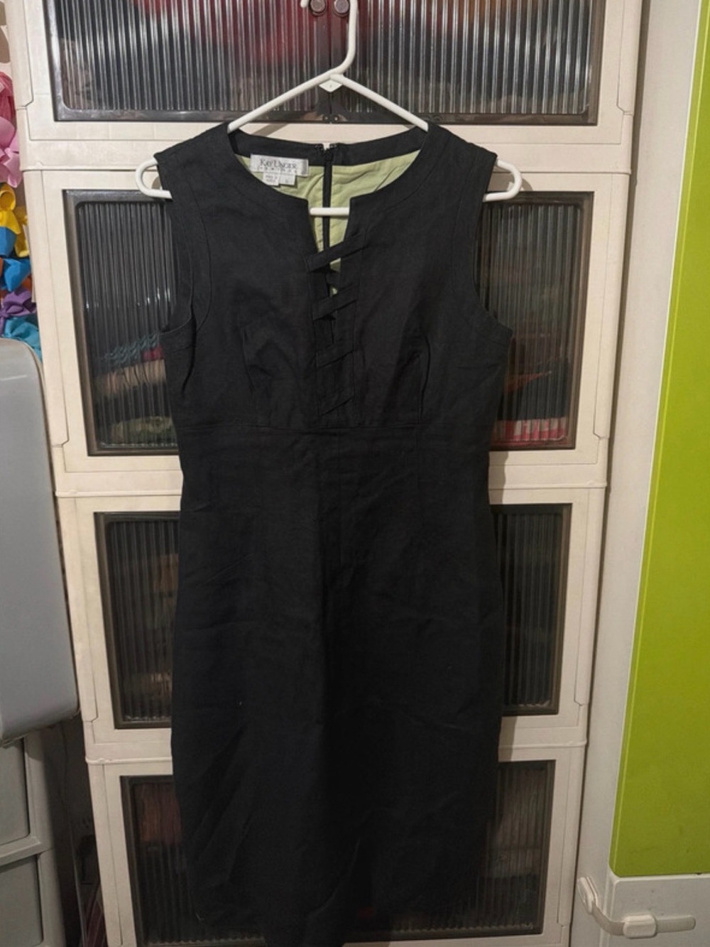 Kay Unger Black Strapless-Inspired Sheath Dress with Ladder Front